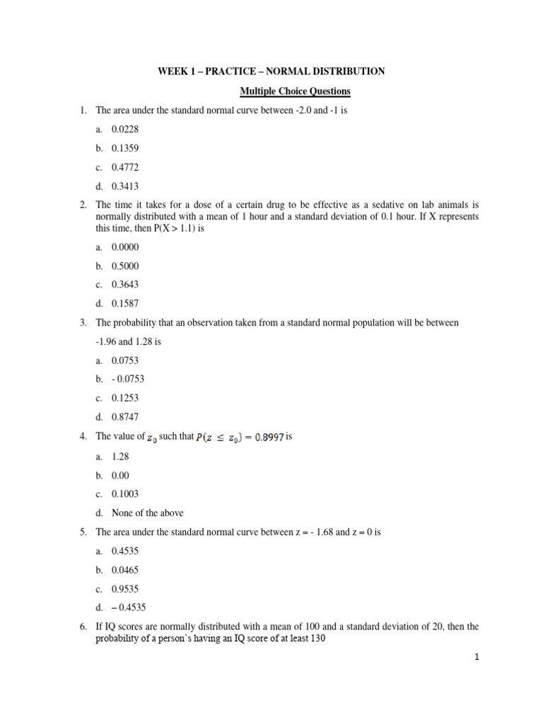 Normal Distribution Practice Questions | PDF | Normal Distribution | Mean