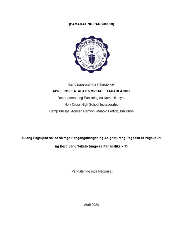 Pormat NG Pagsusuri | PDF