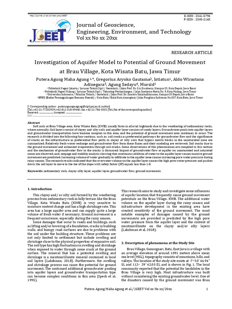 Aquifer Impact on Ground Movement in Batu | PDF | Aquifer | Groundwater