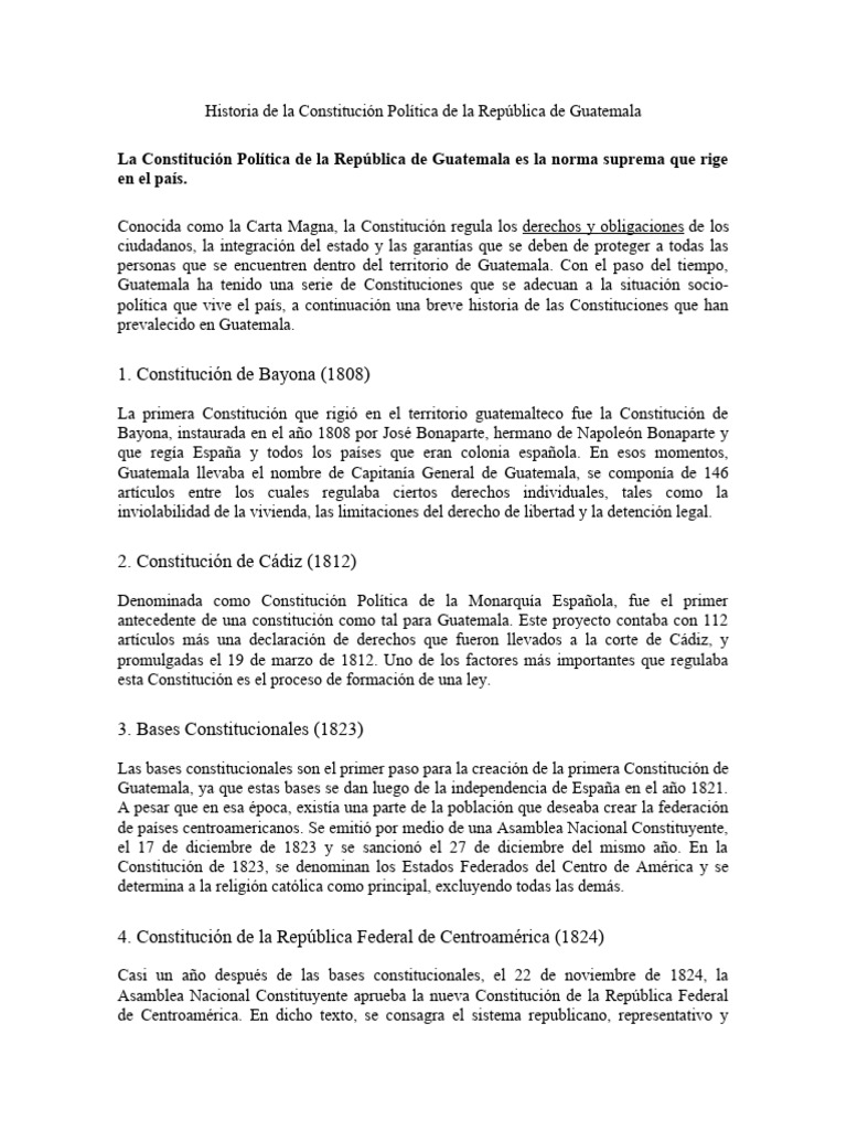 Historia de la Constitución de Guatemala | PDF | Guatemala | Constitución