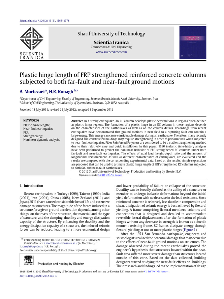 Plastic Hinge Length of FRP Strengthened Reinforced Concrete Columns