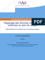 Reperage Des Femmes Victimes de Violences Au Sein Du Couple Texte Recommandations