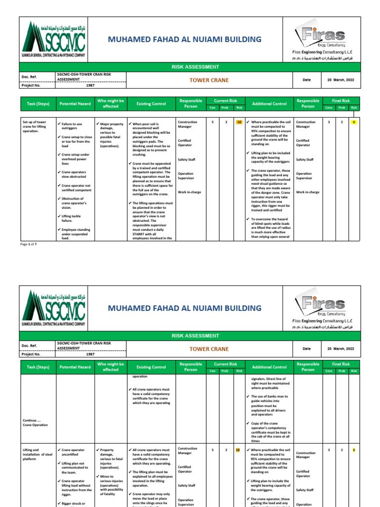 Tower Crane Assessment | PDF | Crane (Machine) | Risk