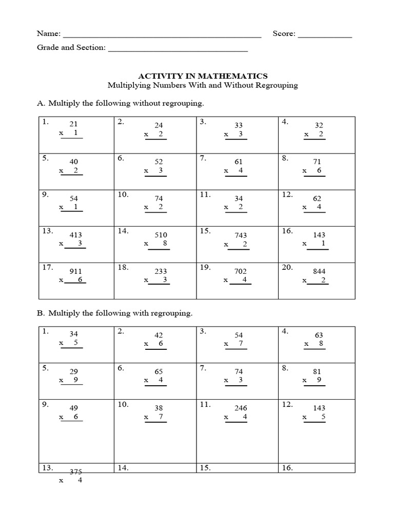 Math Activity Multiplication Pdf Mathematics