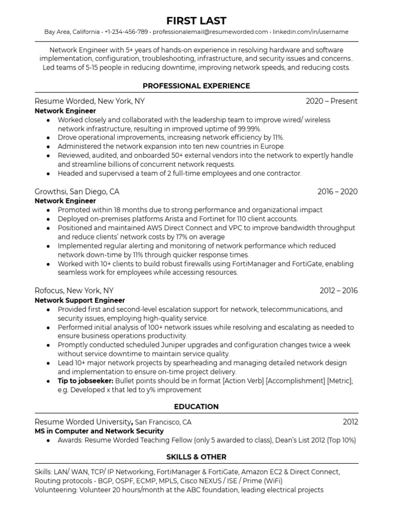 Network Engineer Pdf Computer Network Internet Protocols