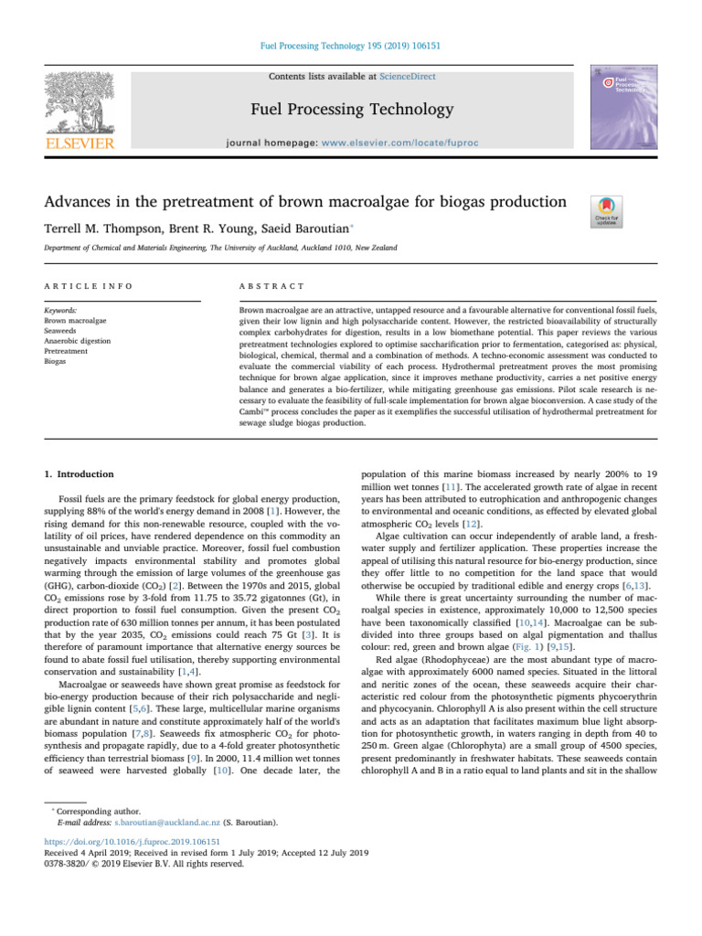 Advances in The Pretreatment of Brown Macroalgae For Biogas Production ...