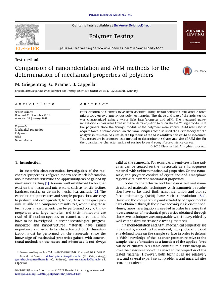Polymer Nanoindentation & AFM Analysis | PDF | Atomic Force Microscopy ...
