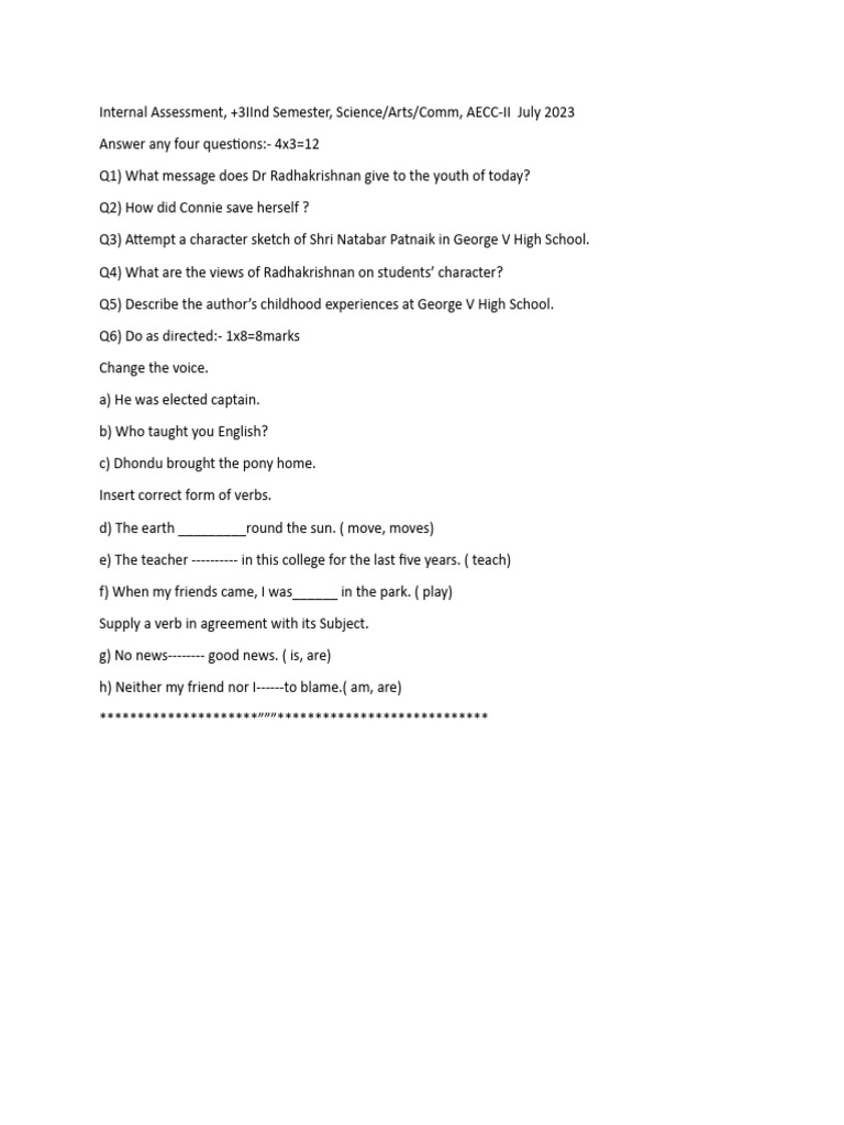 Internal Assessment Questions July 2023 | PDF