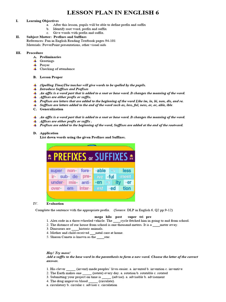 Lesson Plan in English 6 | PDF | Linguistics