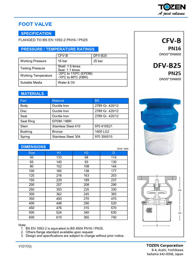CFV-B: Foot Valve | PDF | Valve | Ductility