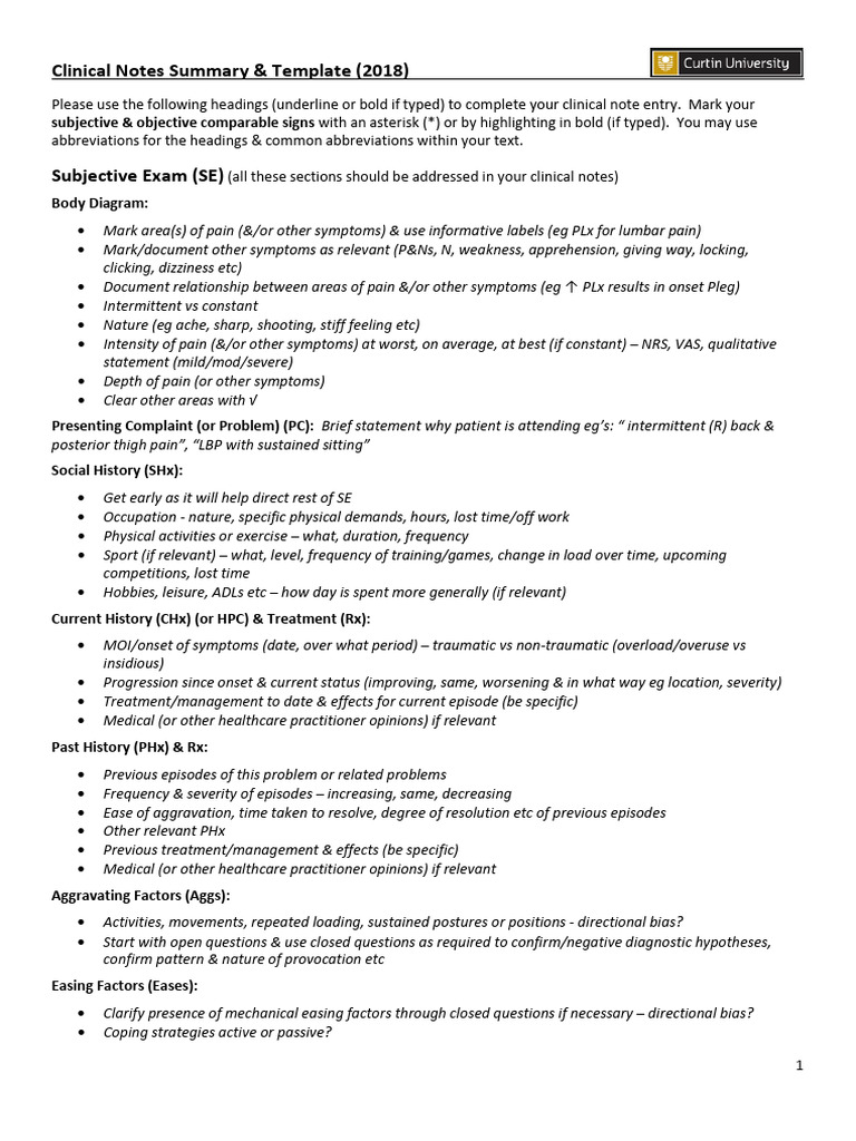 Gait Analysis Clinical Note Template | PDF | Pain | Physical Therapy