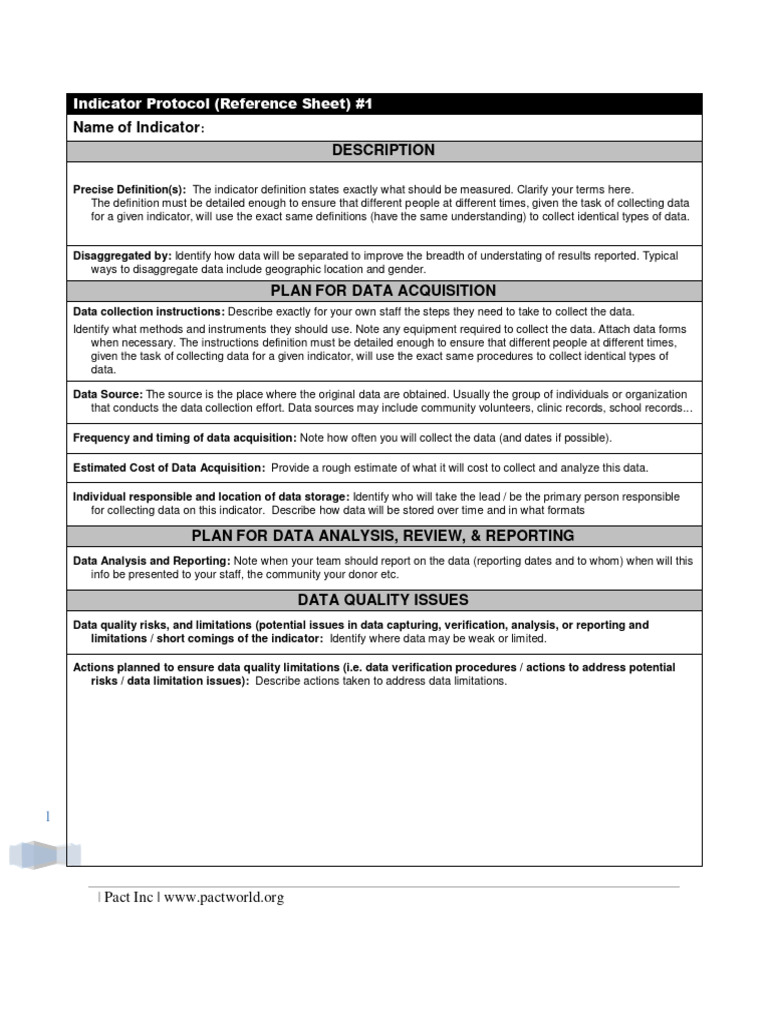 Indicator Protocol Reference Sheet | PDF | Data | Data Analysis