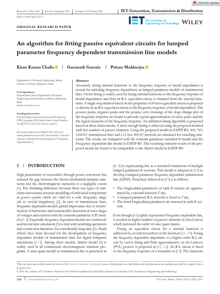 IET Generation Trans Dist - 2021 - Challa - An Algorithm For Fitting ...