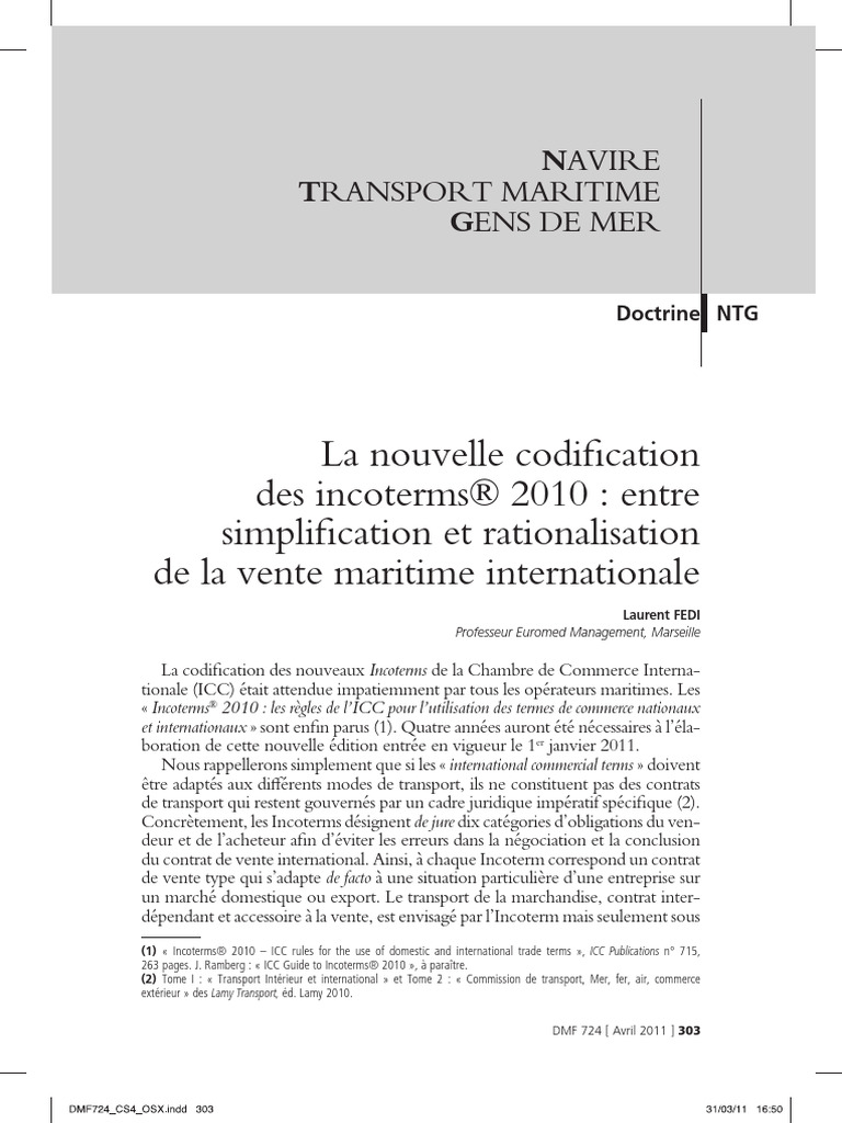 La Nouvelle Codification Des Incoterms 2010 L. Fedi | PDF | Commerce ...