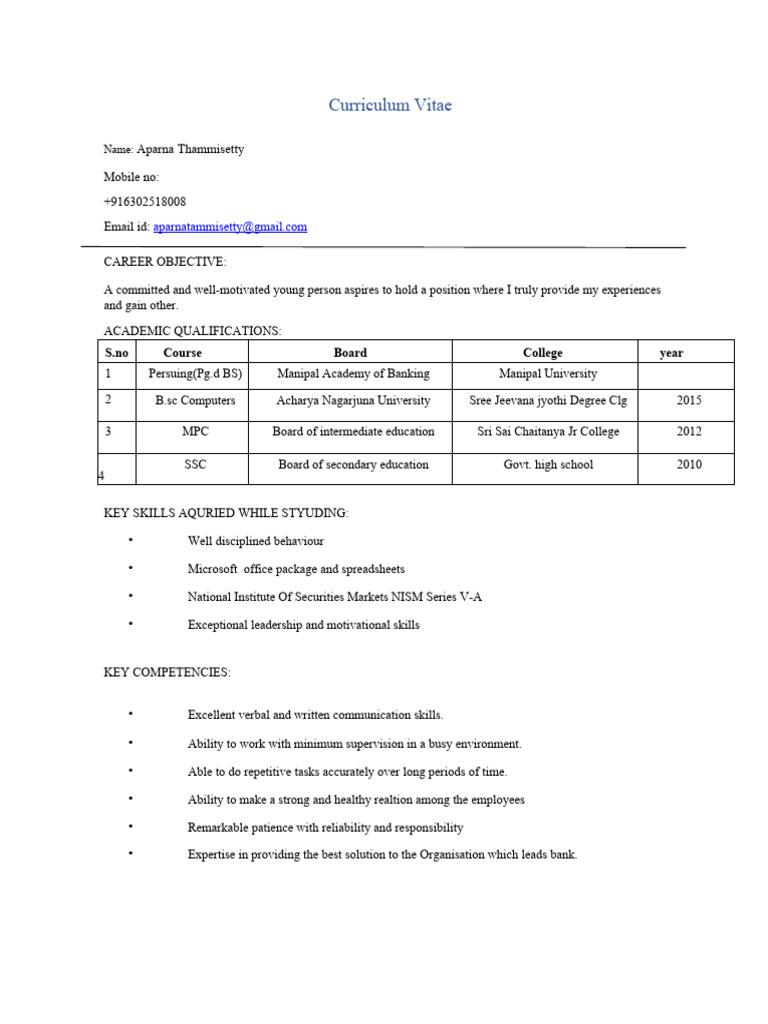 Curriculum Vitae Srikanth | PDF