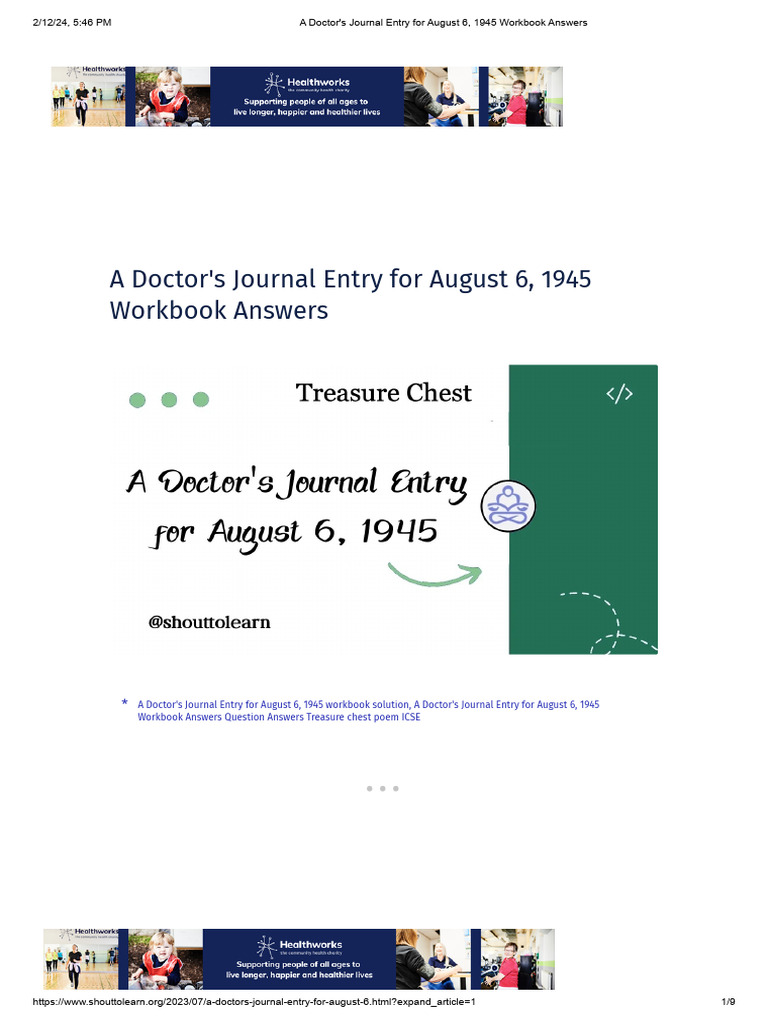 A Doctor&rsquo;s Journal Entry For August 6, 1945 Workbook Answers | PDF 