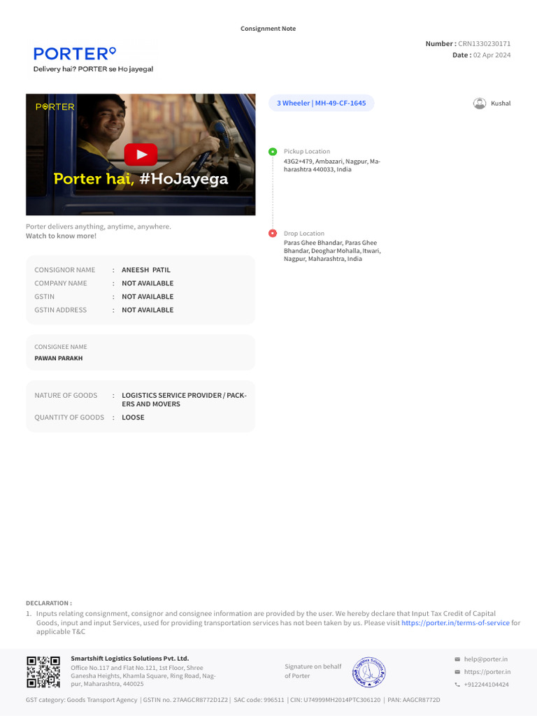 Consignment Note (CRN1330230171) - 5 | PDF