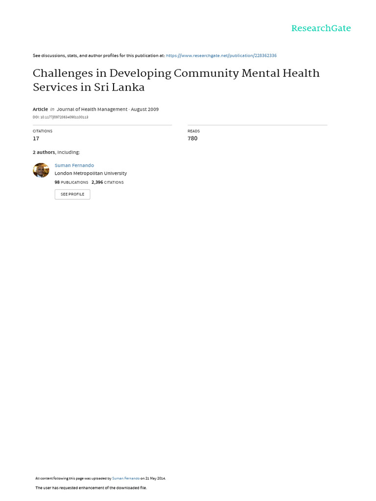 Challenges in Developing Community Mental Health S | PDF | Psychiatry ...