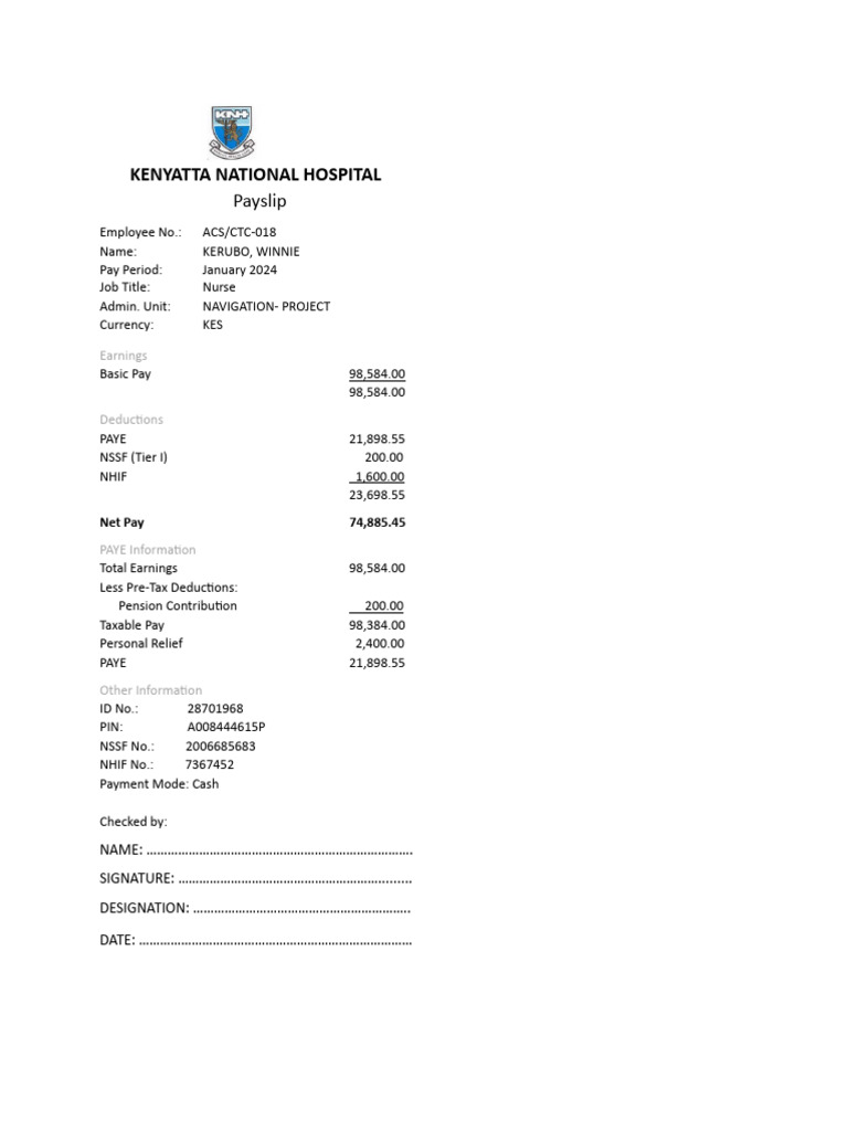 Kenyatta Hospital January Payslip | PDF