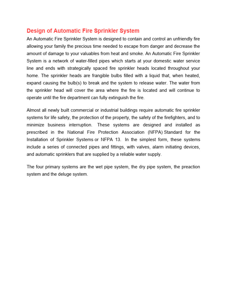 Automatic Fire Sprinkler System Design | PDF | Fire Sprinkler System ...