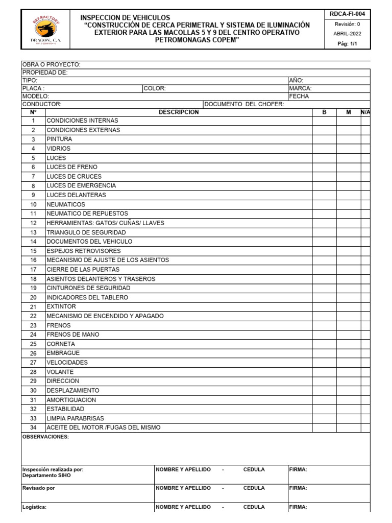 Inspección Vehicular en Petromonagas | PDF | Neumático | Vehículo de motor