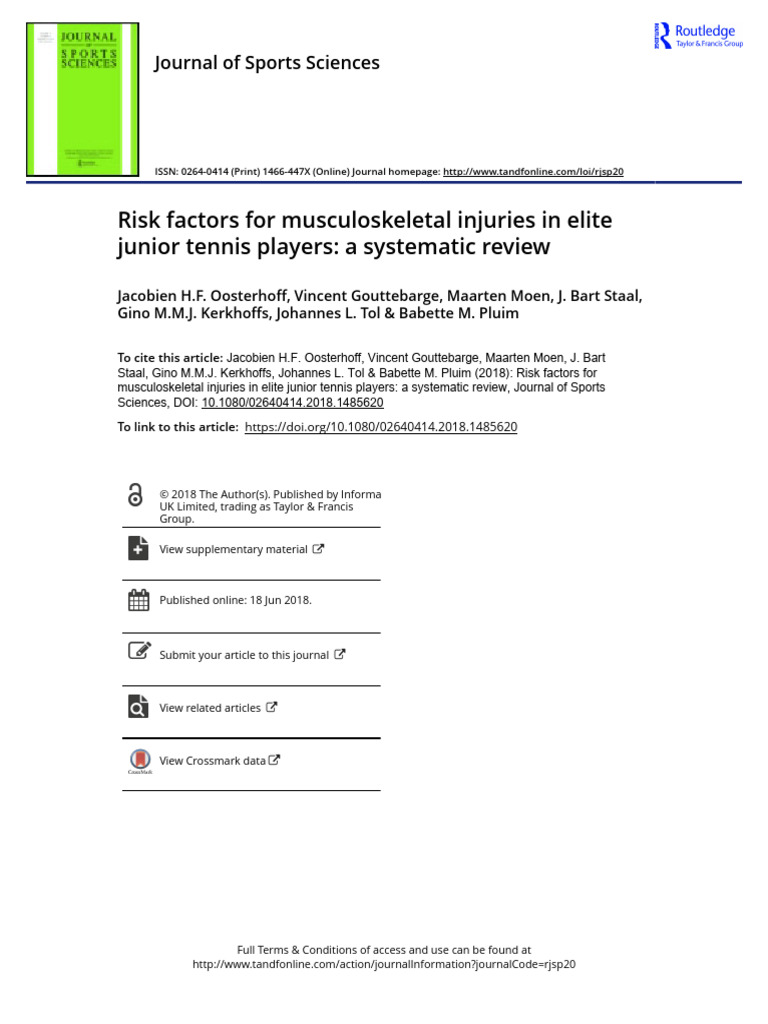 2018 Risk Factors For Musculoskeletal Injuries In Elite Junior Tennis