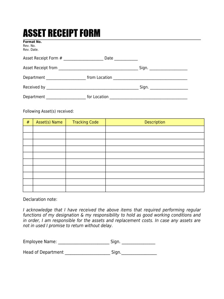Asset Receipt Form PDF