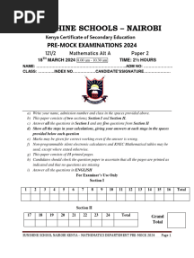 Sunshine School Pre Mock PP 2-MR. Rang'inya Demystified Mathematics Revision Series