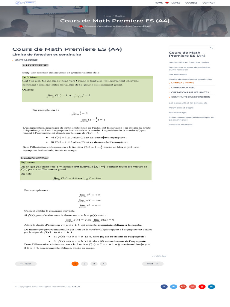 Cours de Math Premiere ES (A4) - Limite A L Infinie - Cours Gratuit ...