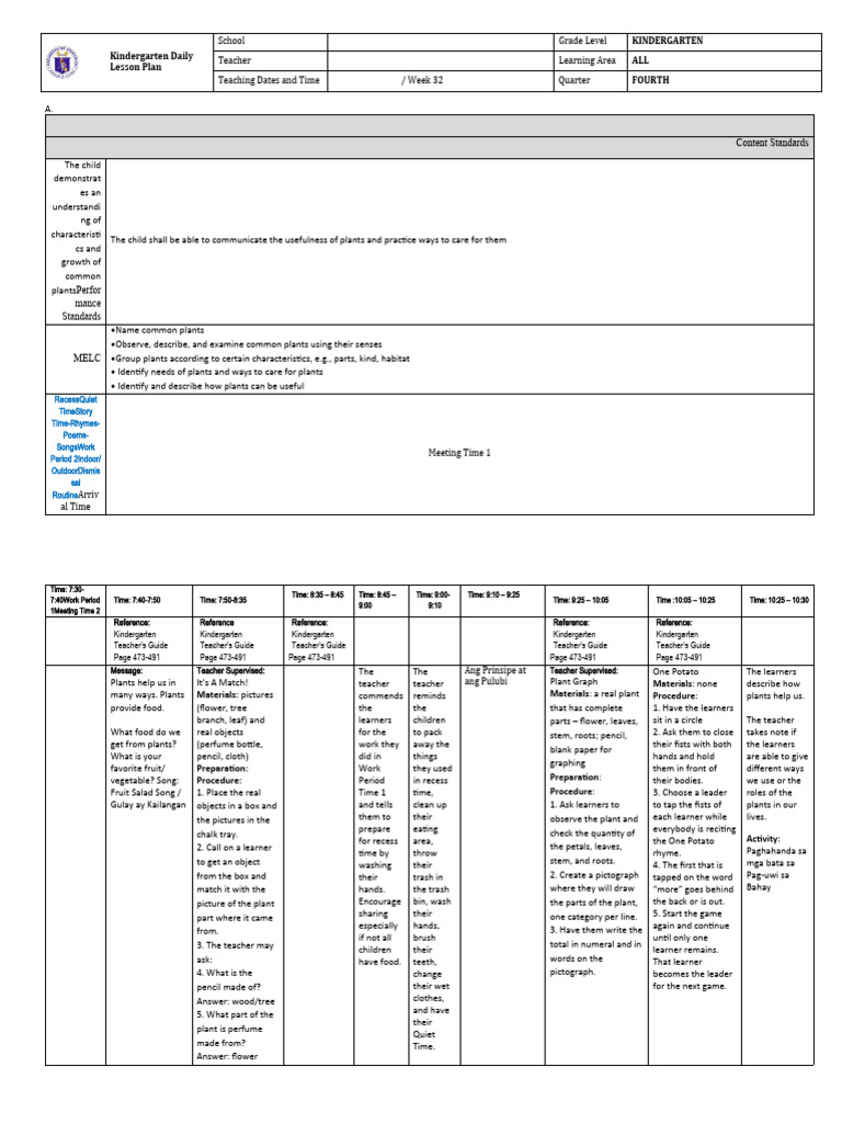 Kinder New DLL Week32 - Day4 | PDF | Teachers | Kindergarten