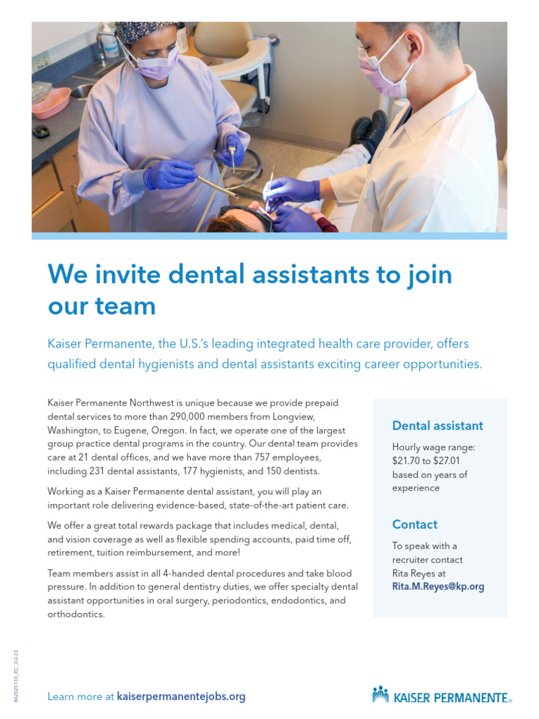 Dental Assistant Flyer 2023 | PDF | Dentistry | Kaiser Permanente