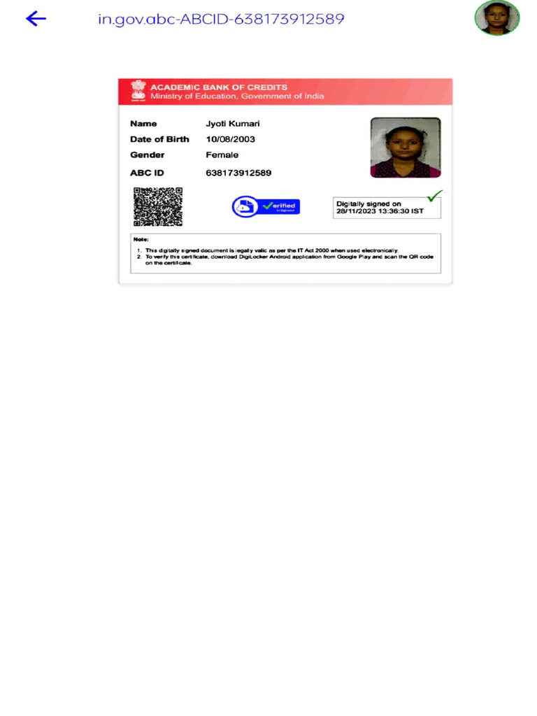 Academic Bank of Credits Certificate | PDF
