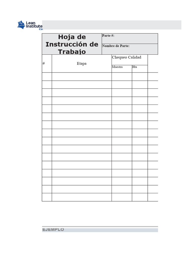 Hoja De Trabajo Estandarizada Pdf