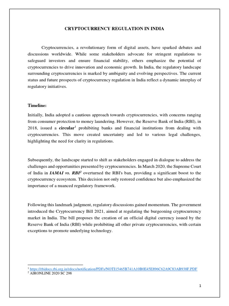 Cryptocurrency Regulation in India | PDF | Cryptocurrency | Reserve Bank Of  India