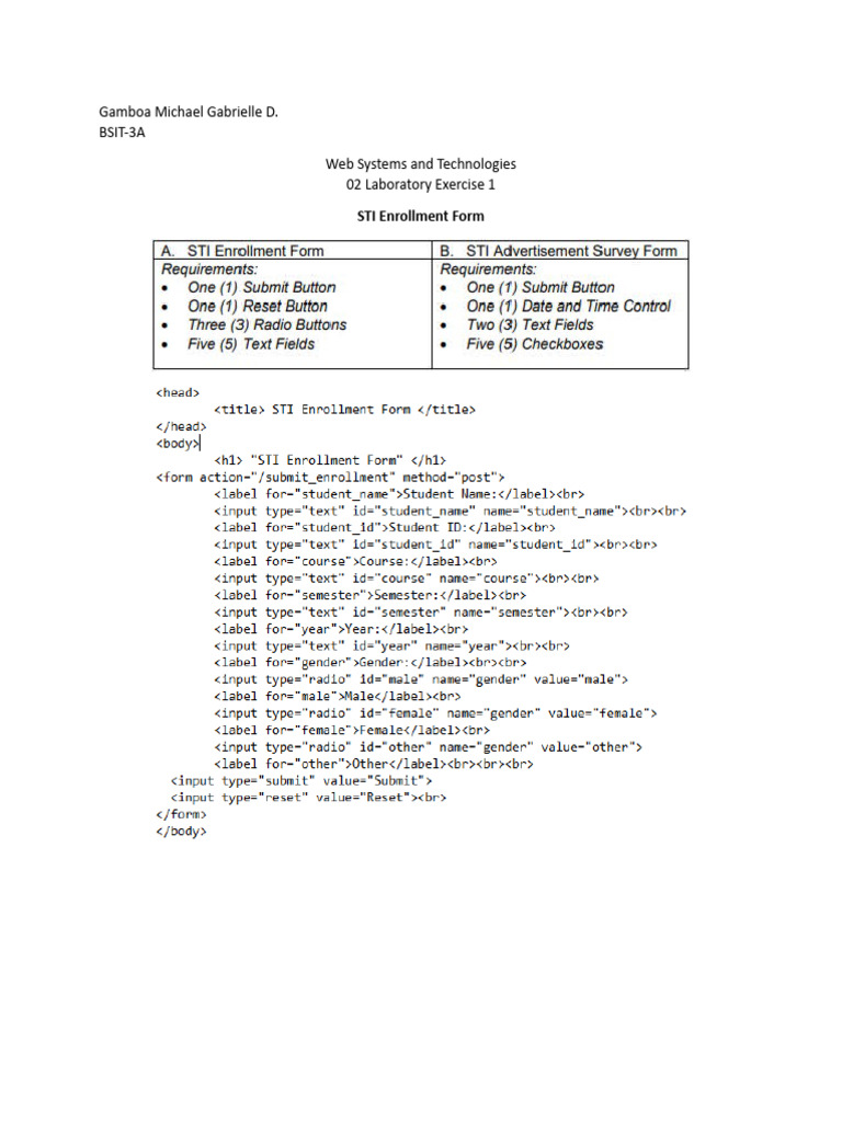 STI Enrollment and Survey Forms | PDF