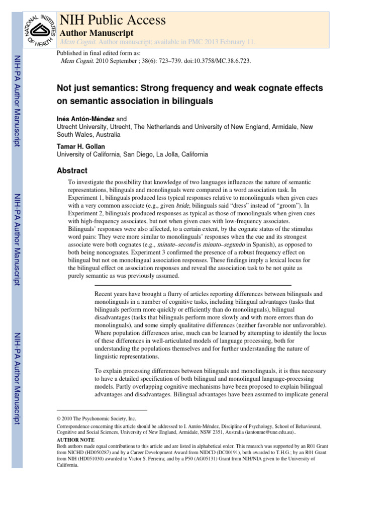 Bilingual Semantic Association Study | PDF | Multilingualism | Human ...