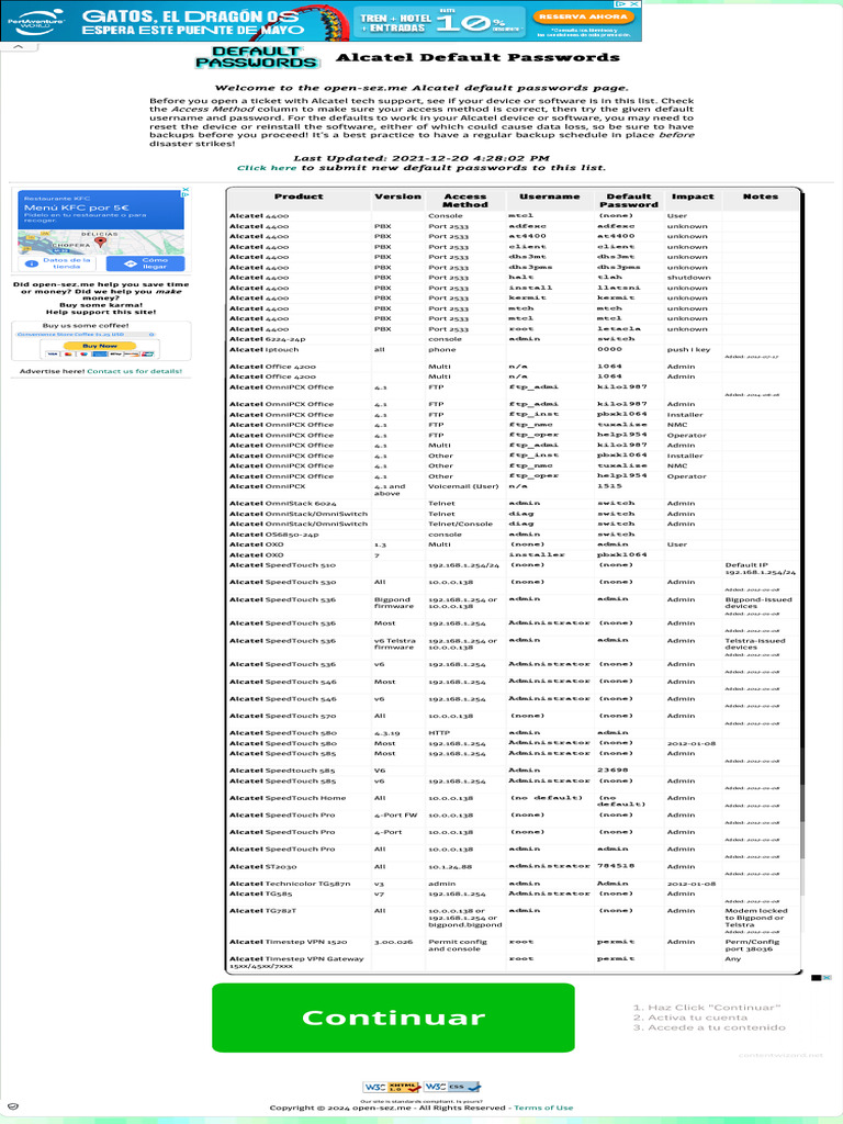 Alcatel Default Passwords Guide | PDF | Password | Software