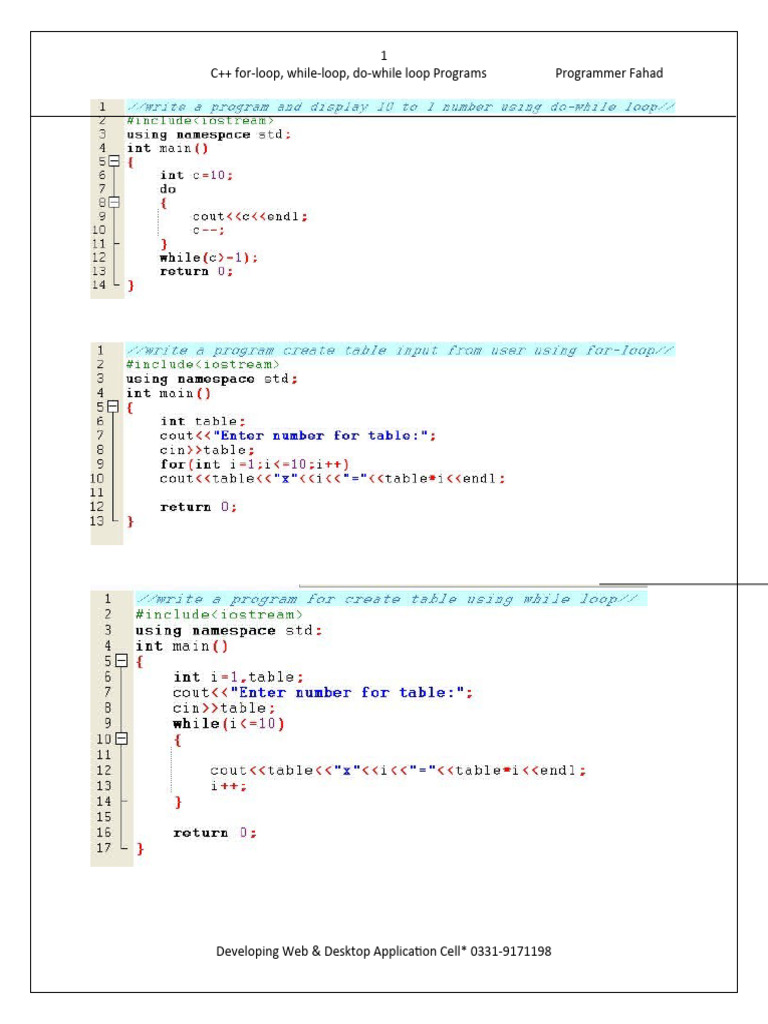 For while do while loop programs pdf