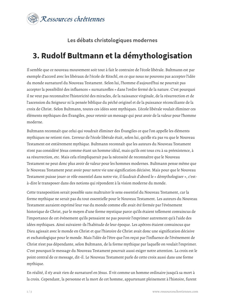 Démythologisation selon Bultmann | PDF | Christologie | Jésus