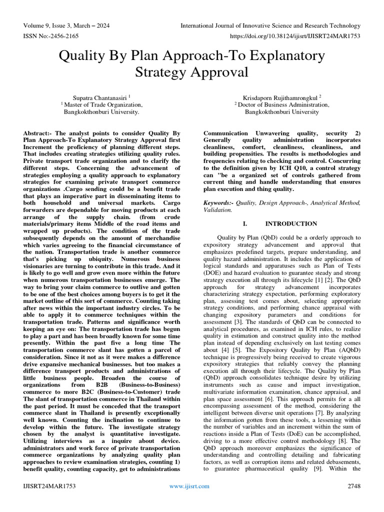Quality by Plan Approach-To Explanatory Strategy Approval | PDF ...