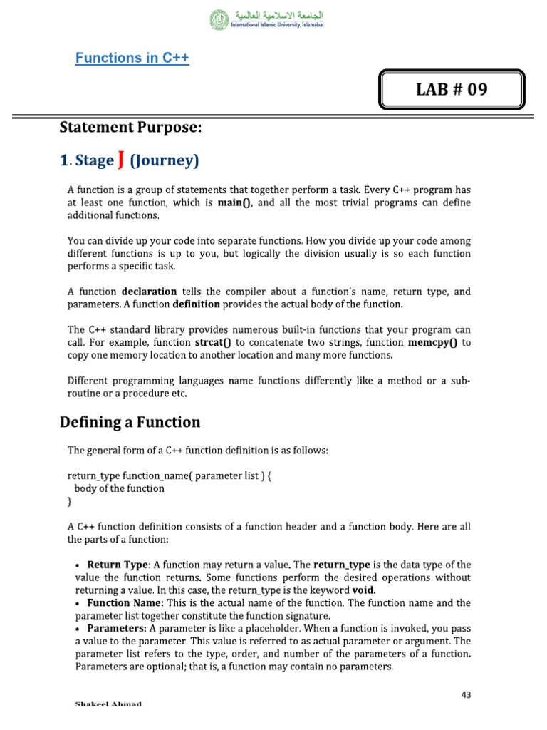 PF Lab 09 Functions in C++ | PDF