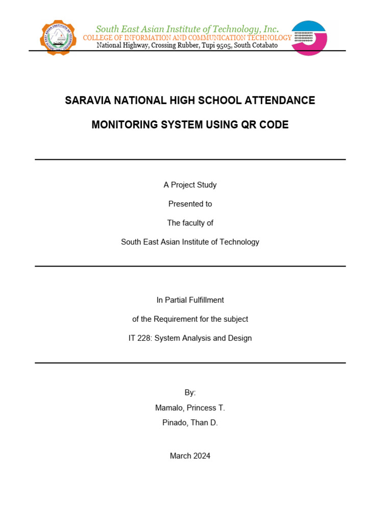QR Code Attendance System for Saravia High | PDF | Qr Code | Computer ...