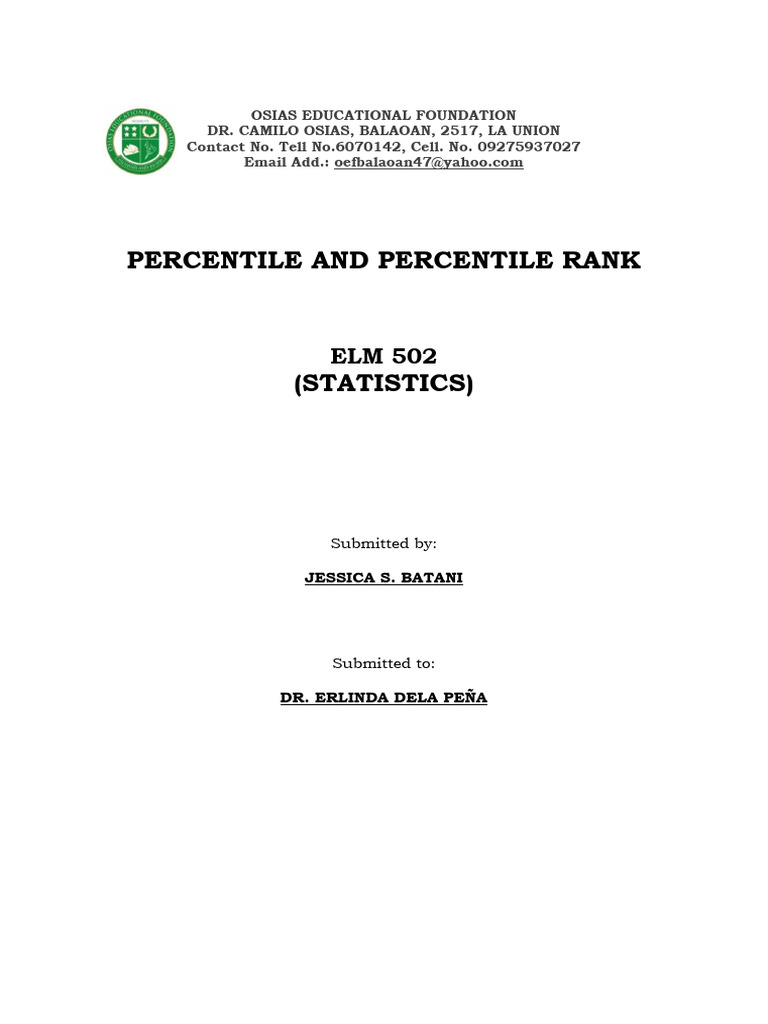 ELM502-PERCENTILE-AND-PERCENTILE-RANK | PDF | Percentile | Statistics