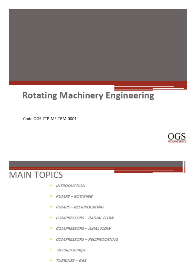 Rotating Machinery Engineering Overview | PDF | Pump | Gas Technologies