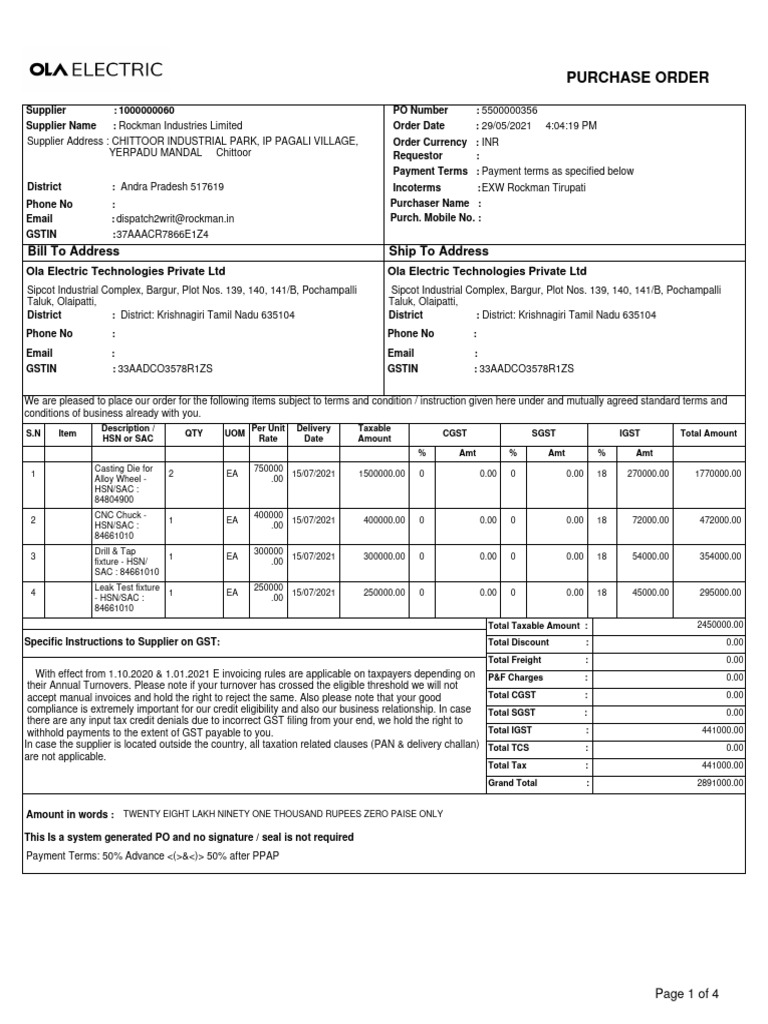 Purchase Order: Bill To Address Ship To Address | PDF | Bankruptcy | Taxes