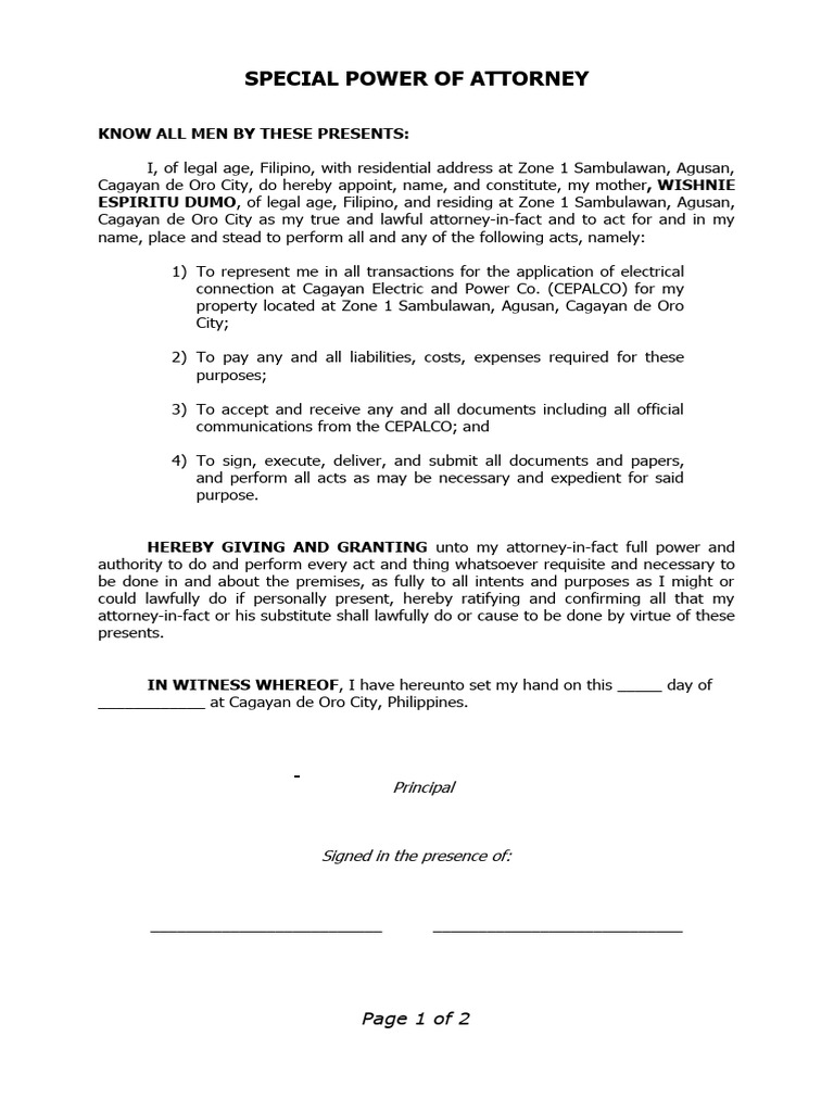 Special power of attorney know all men by these presents pdf power
