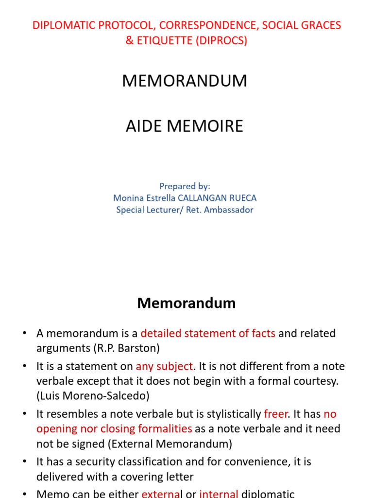 DIPROCS+7+ +Memo+&+Aide+Memoire (2) | PDF | Memorandum | Diplomatic ...