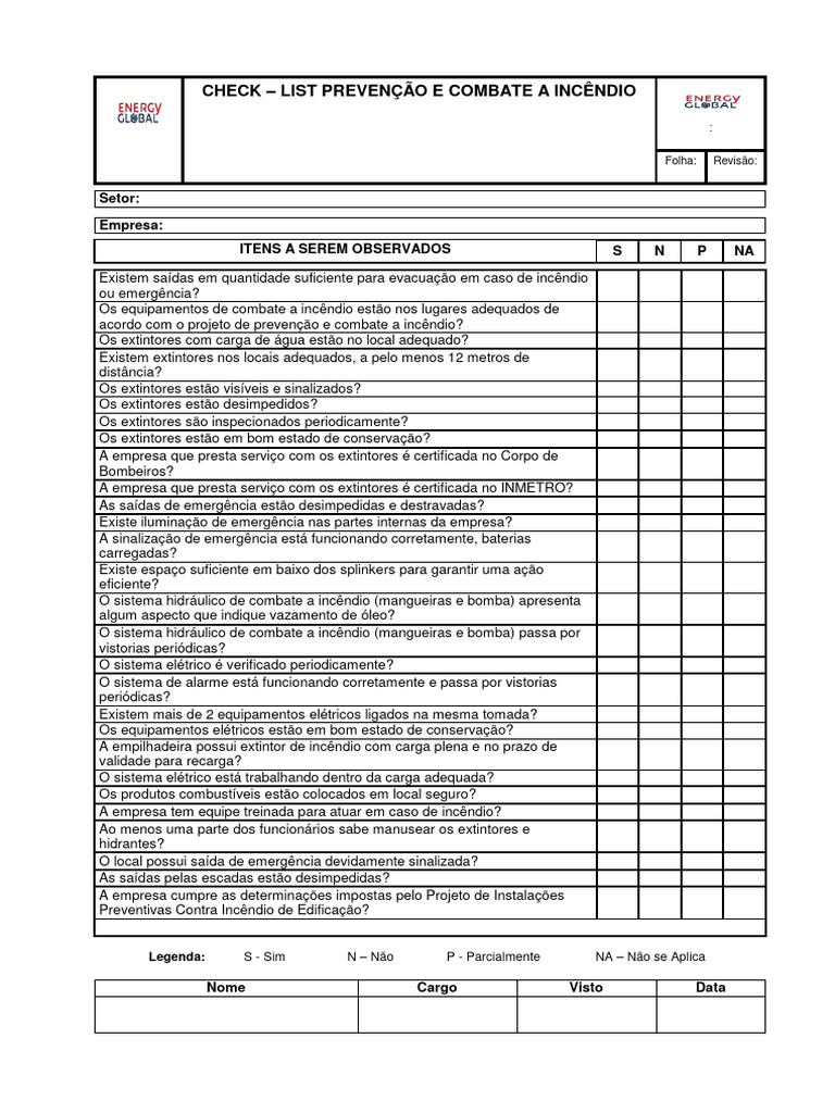 Checklist de Segurança Contra Incêndio | PDF | Tecnologia e Engenharia