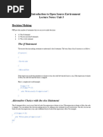 CA314 Introduction To Open Source Environment Lecture Notes: Unit 3 Decision Making