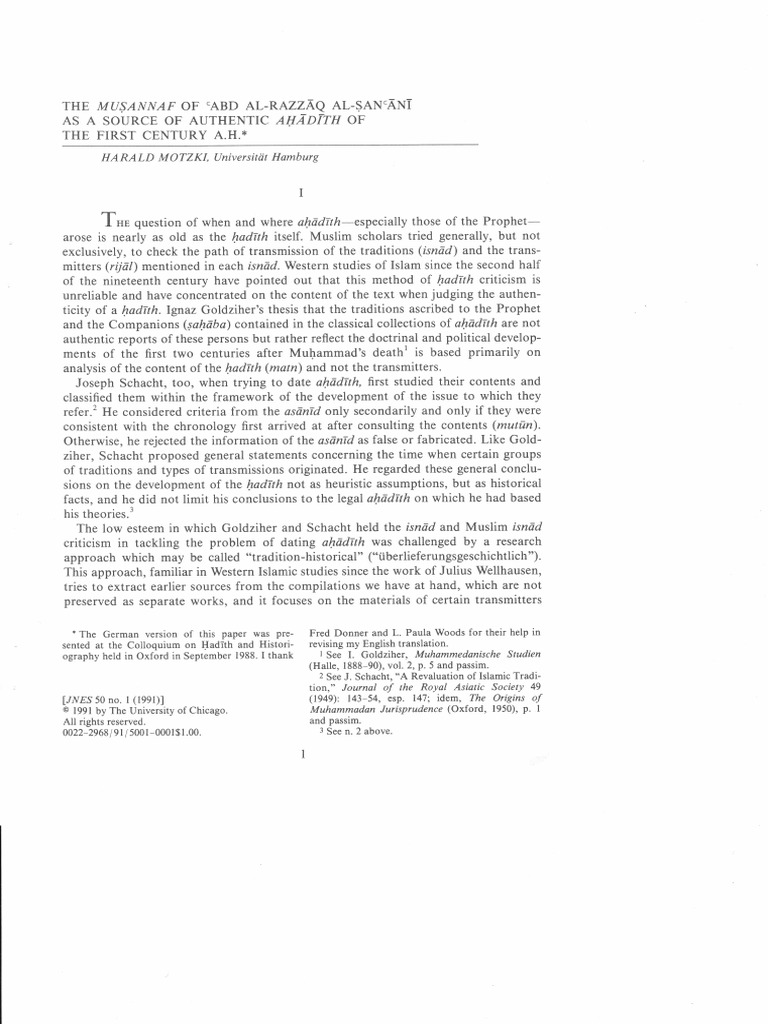 Authenticity in Abd al-Razzaq's Musannaf | PDF | Social Science ...